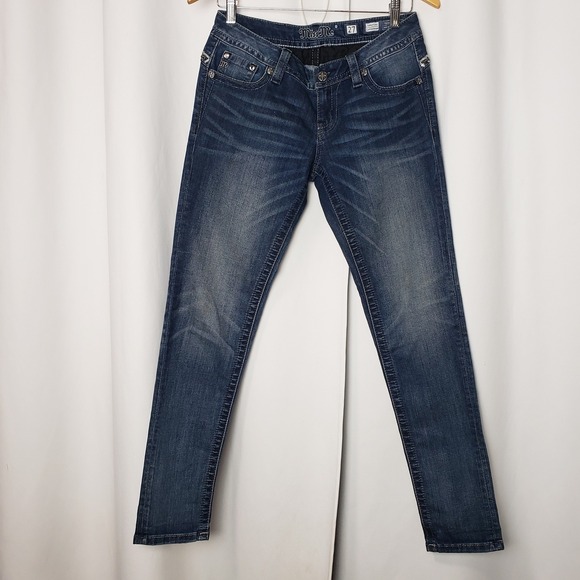 Miss Me Denim - Miss Me Signature Cuffed Skinny Jeans 27 Blue Embellished Sequin
